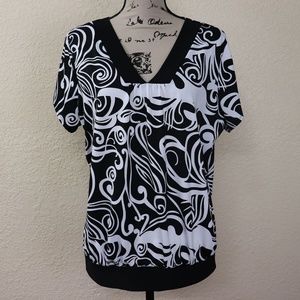 Susan Lawrence Black White  Stretch Office Top 1x